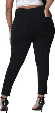 Black stretch denim jeans with ripped detailing