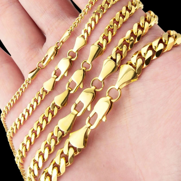 Gold Cuban Link Chain 5MM Curb Link — Tarnish-Free Waterproof 14K Plated Necklace