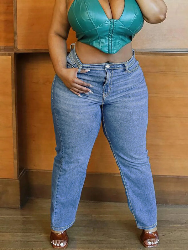 Blue Jeans for Women — Plus Size Straight-Leg Denim