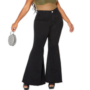 Maanga flare denim jeans in medium wash, polyester cotton blend