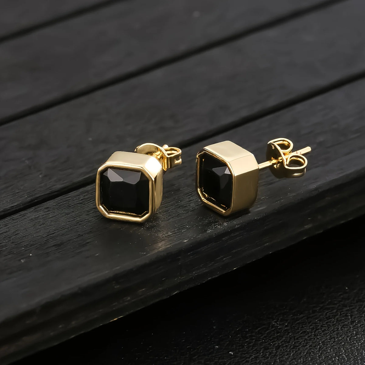 Square CZ Stud Earrings 7MM with iced-out gold-plated finish