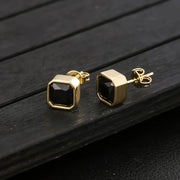 Square CZ Stud Earrings 7MM with iced-out gold-plated finish