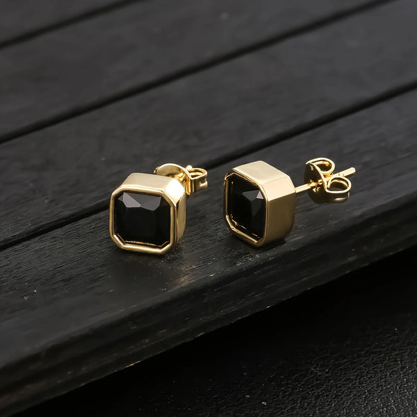 Gold Earrings — Square CZ Stud Earrings, 7MM Iced-Out Bling