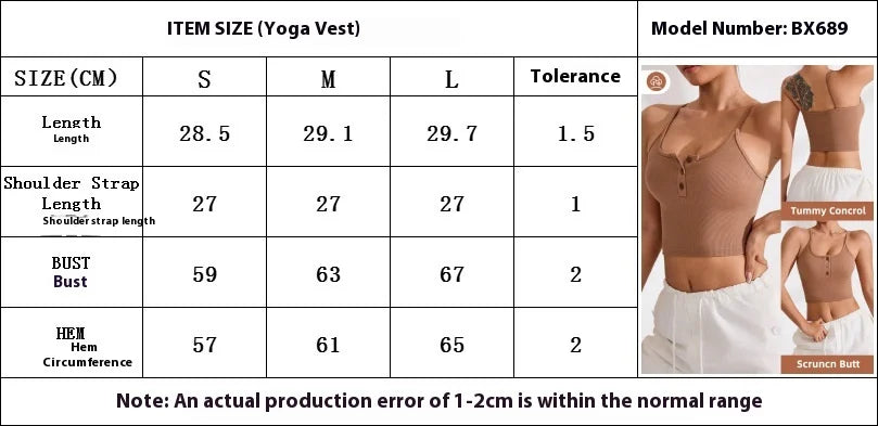 Women's Summer Sleeveless Yoga Top American Style Buttons Small Camisole Vest