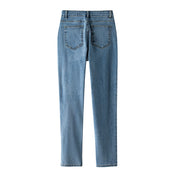 Casual blue straight-leg jeans in polyester cotton blend
