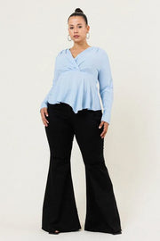 Solid no-pattern boot cut jeans with elongating wide leg
