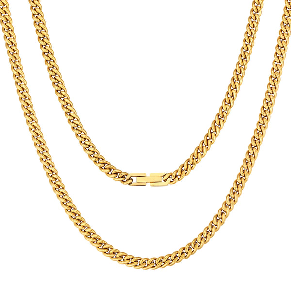 Gold Necklace 5mm Miami Cuban Link Curb Chain — 18K Gold-Plated Stainless Steel, Unisex