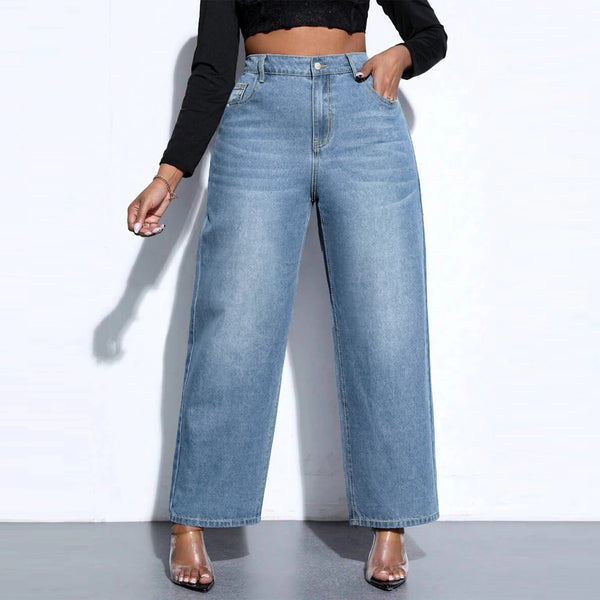 High Waisted Jeans for Women — Plus Size Straight Leg Light Blue Denim