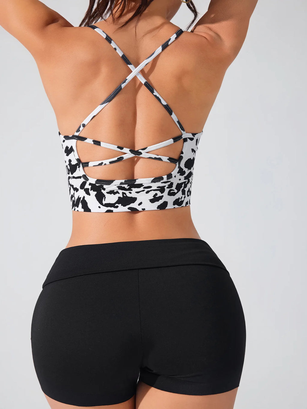 Women's Floral Print Crisscross Spaghetti Straps Sports Bra High Support Backless Breathable Yoga Tank Top for Fitness Running
