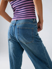 High-Waist Tie-Up Denim Pants with loose full-length wide-leg cut