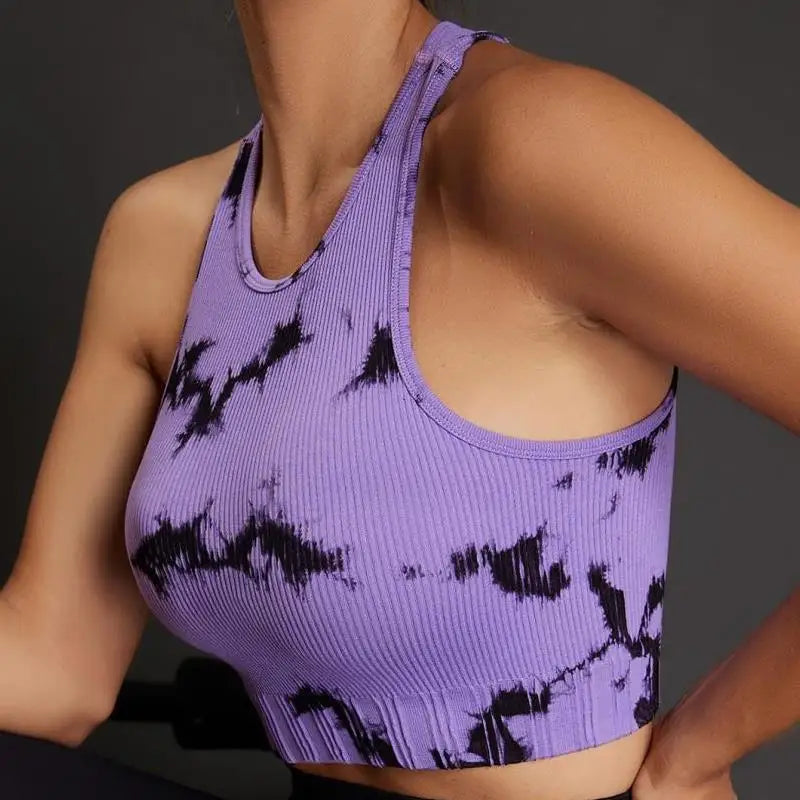 Women's Four-Way Stretch Yoga Vest Tie-Dye Spandex Crop Top for Pilates Fitness Solid Lightweight Breathable Seamless for Girls