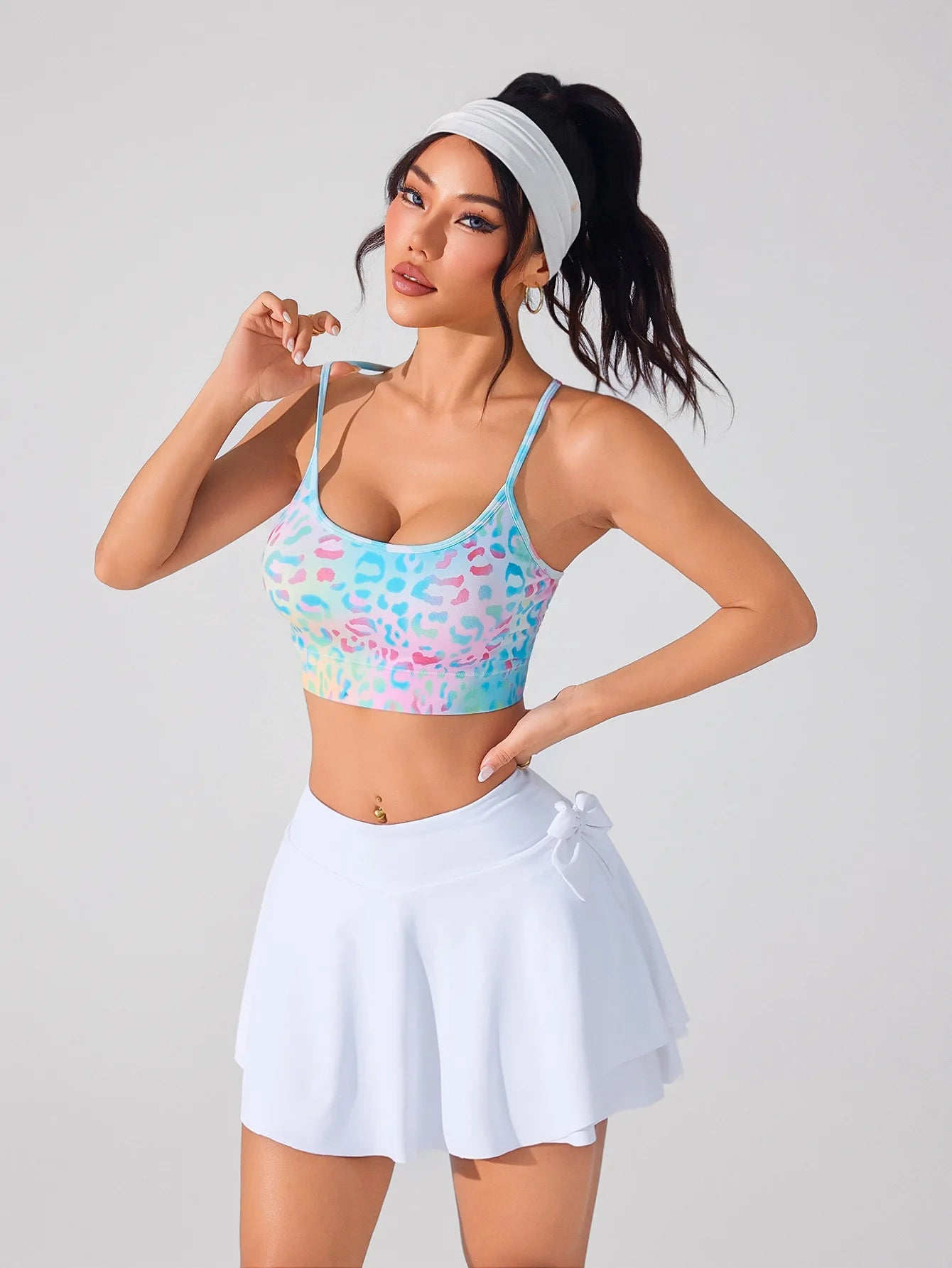 Women's Floral Print Crisscross Spaghetti Straps Sports Bra High Support Backless Breathable Yoga Tank Top for Fitness Running