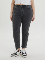 Gray high waist straight jeans with relaxed oversize fit