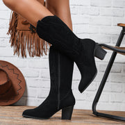 Knee-high cowboy boots with anti-slip rubber outsole