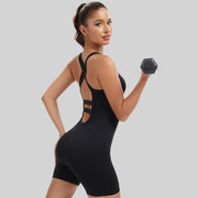 Backless workout bodysuit with cross-back straps