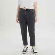 Oversize black straight leg jeans with clean high waist