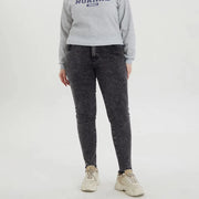 Stone-washed dark gray skinny jeans with a soft broken-in feel
