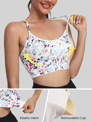 Floral sports bra with cross-back straps for yoga and gym