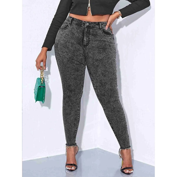 Skinny Jeans for Plus Size Women — Dark Gray High-Stretch Mid-Rise Pencil Denim