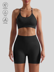 Maanga two-piece yoga set with crew neckline sports bra