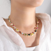 Multi Color Gemstone Tennis Necklace layering-ready statement chain
