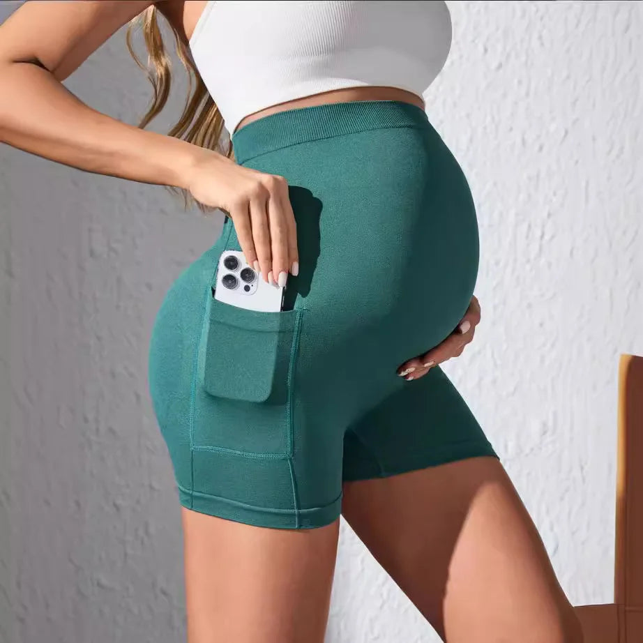 Maternity High Waist Support Workout Yoga Shorts With Pocket Soft Stretch Lightweight Shorts for Pregnancy Fitness Pilates