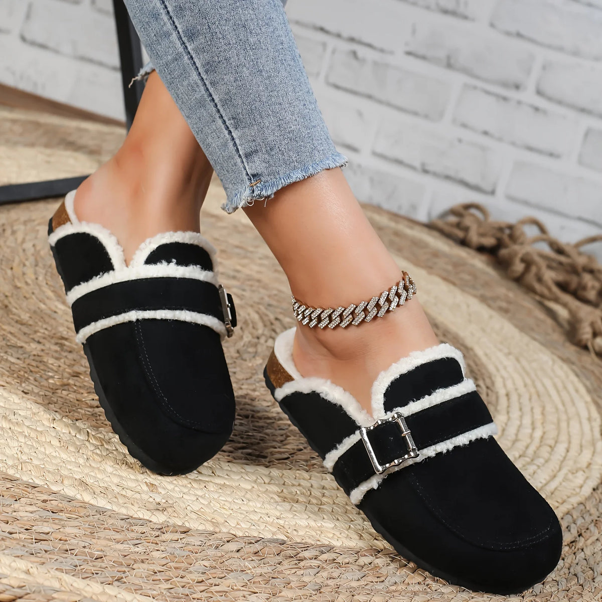 Warm Velvet Bohemian home slippers with plush fleece lining for women