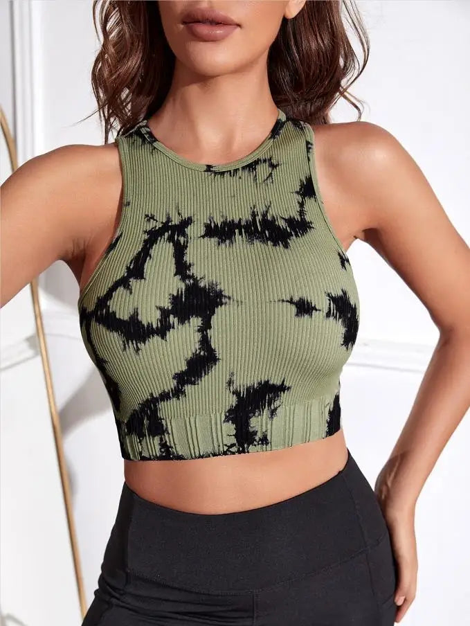 Women's Four-Way Stretch Yoga Vest Tie-Dye Spandex Crop Top for Pilates Fitness Solid Lightweight Breathable Seamless for Girls