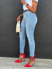 High Waist Skinny Jeans in stretch cotton blend for all-day comfort