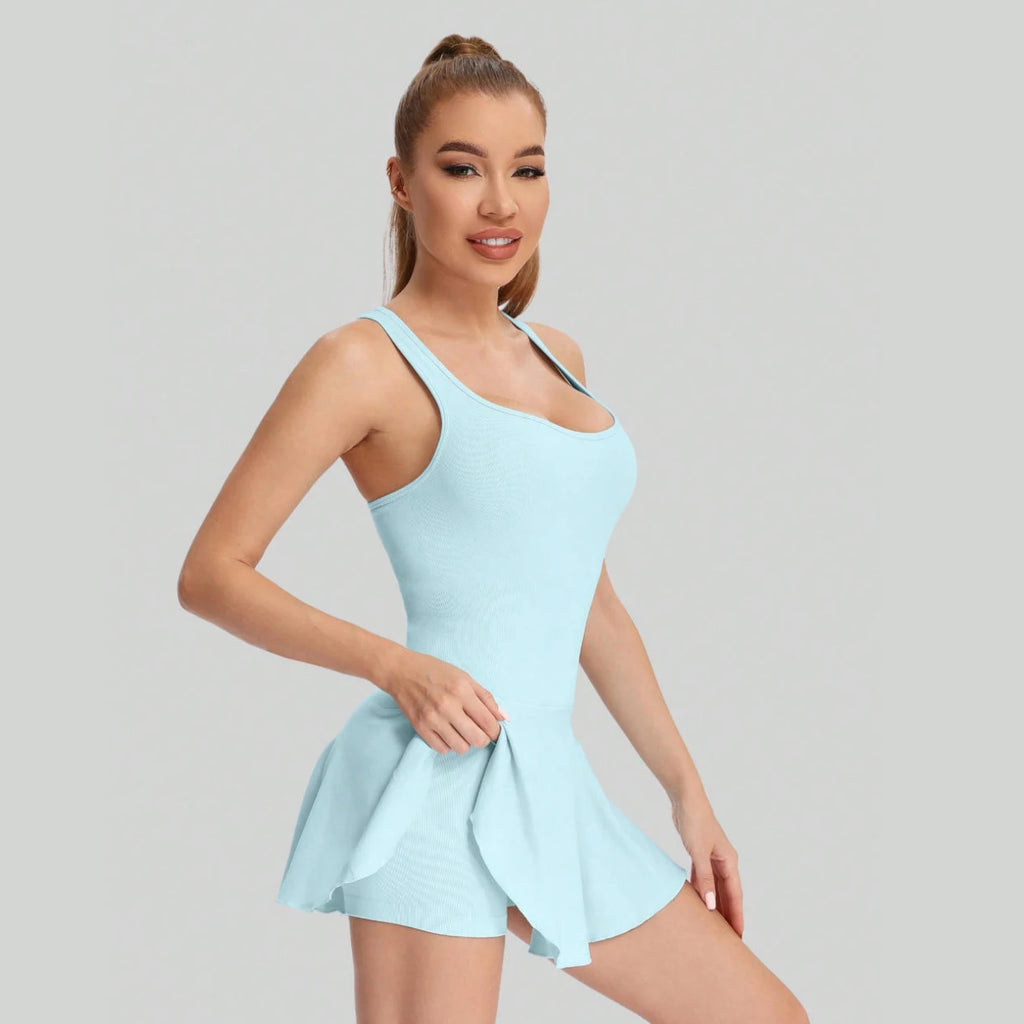 Women's Breathable Seamless Tennis Dress With Built-In Shorts Anti-Chafing Anti-Exposure One Piece Tennis Wear