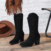 Black embroidered knee-high Western cowboy boots