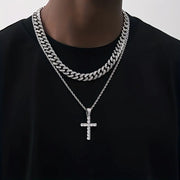 Iced Out Cross Necklace with 24-inch rope chain