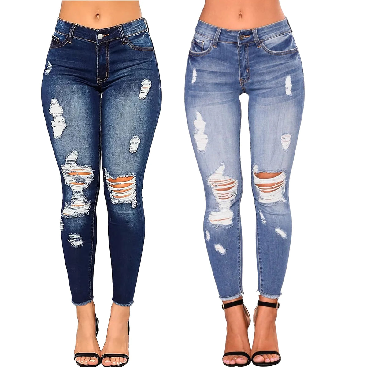 Women's high waist ripped skinny black jeans with distressed detailing