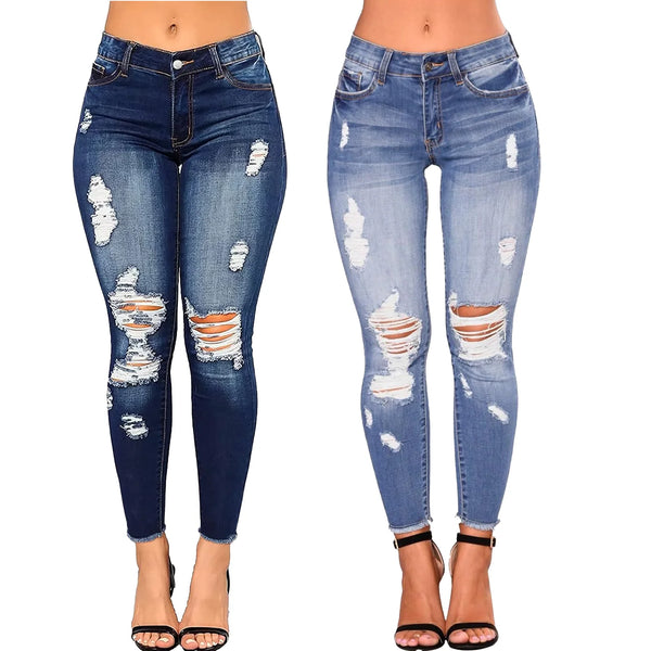 Black Jeans High Waist Ripped Skinny Stretch Denim