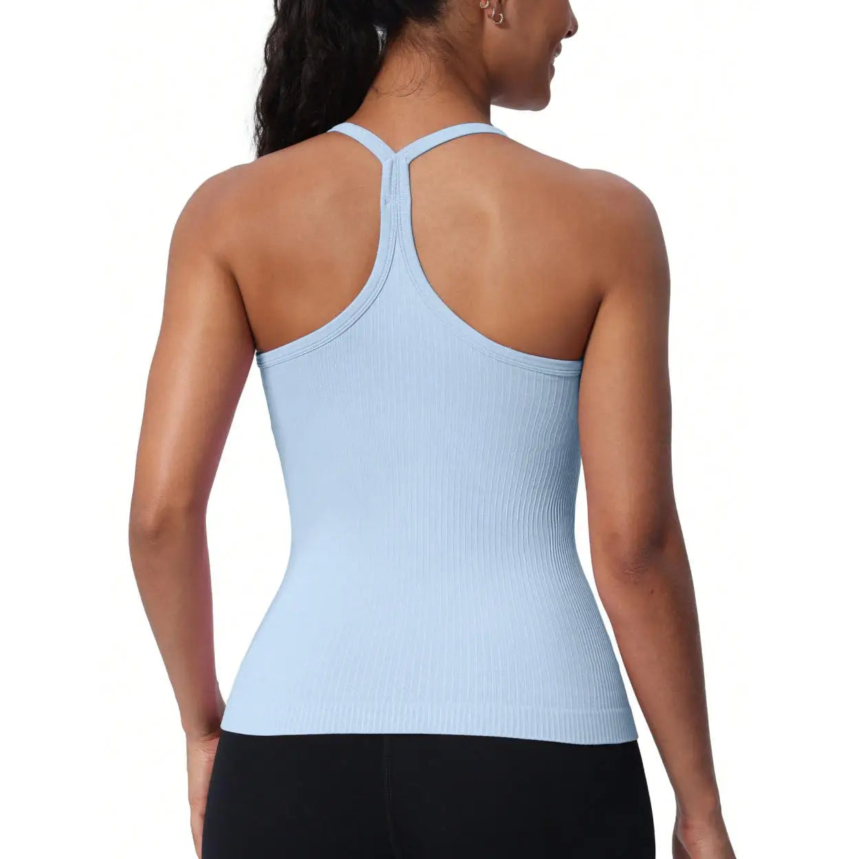 Seamless Women's Workout Tank Tops with Built-In Bra Racerback Athletic Yoga Shirts Ribbed Soft and Breathable Design