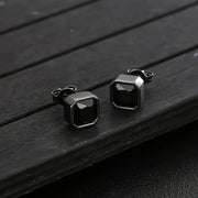 Square CZ stud earrings in black finish, iced-out sparkle