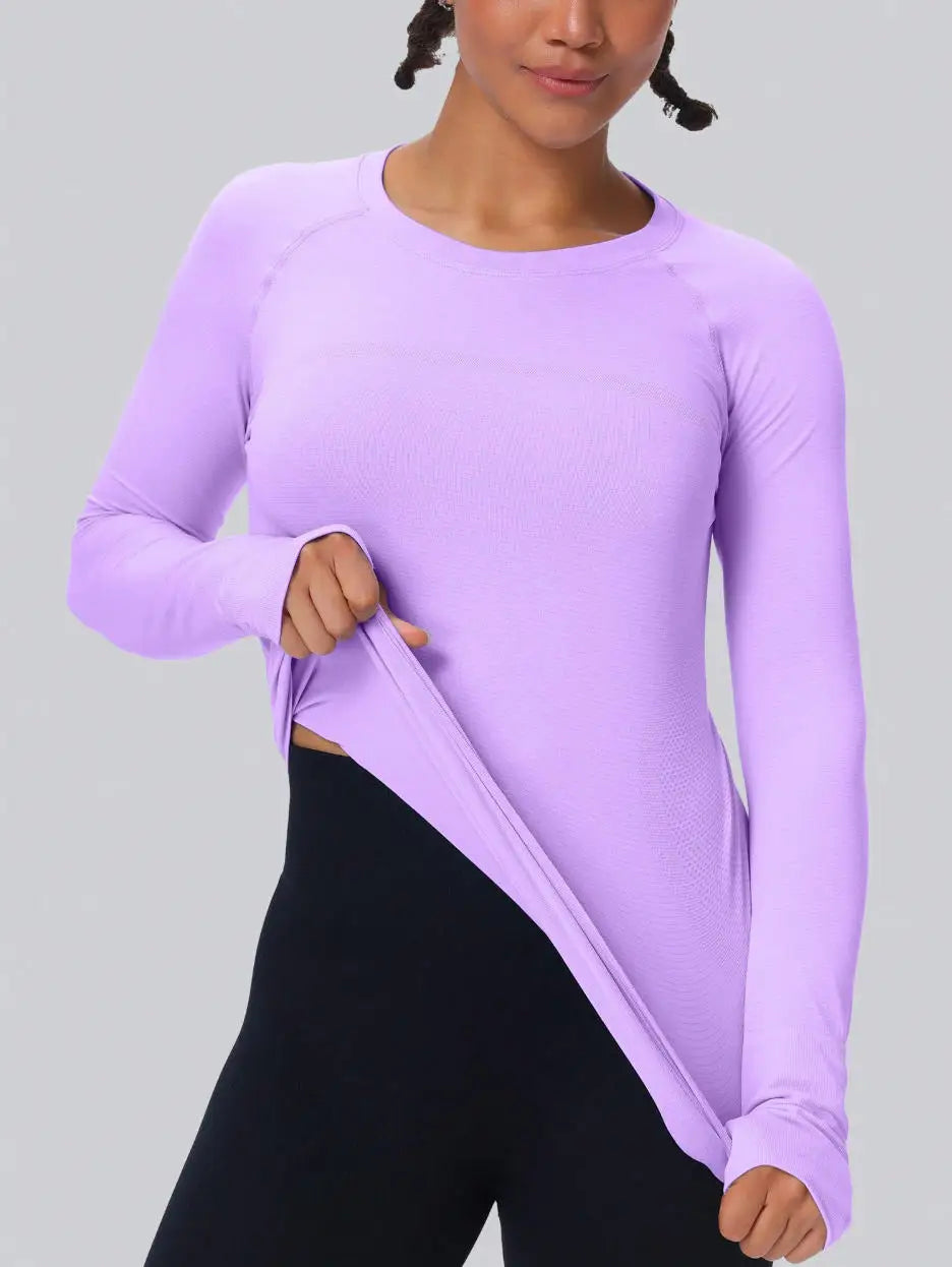 Women's Seamless Long-Sleeve Workout Top with Thumb Holes