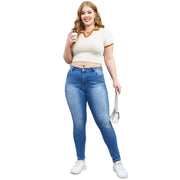 Polyester-cotton blend light blue pencil jeans, plus size