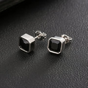Square CZ stud earrings in silvery finish, 7MM