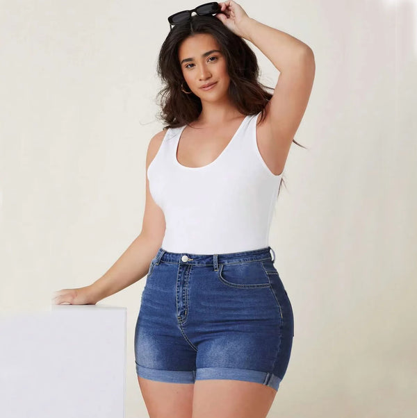 Jean Shorts for Women — High Waisted Denim Shorts, Plus Size Blue