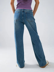 Polyester-cotton blend denim pants with adjustable drawstring waist