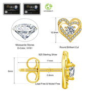 Heart Moissanite Stud Earrings with brilliant diamond-like fire