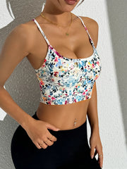 Backless floral sports bra for higher-impact workouts