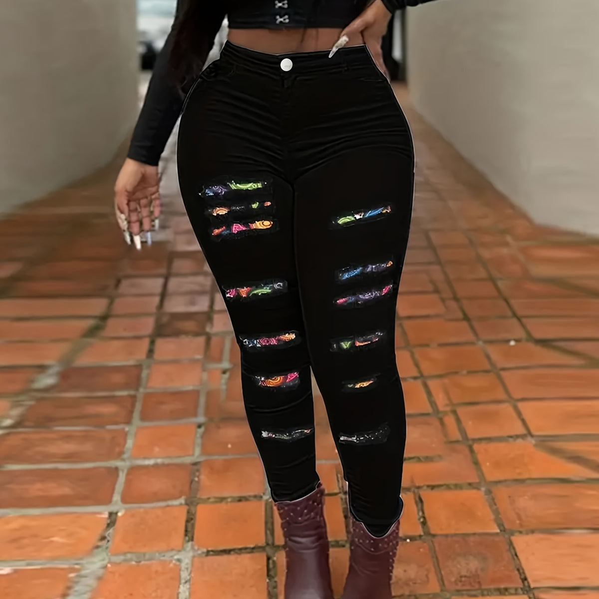 Plus size high waist skinny jeans in Black