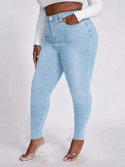 High-waist stretch denim jeans in a soft bleach wash casual finish