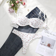Maanga hollow-out lingerie set with sheer knit bra and bow accent detail