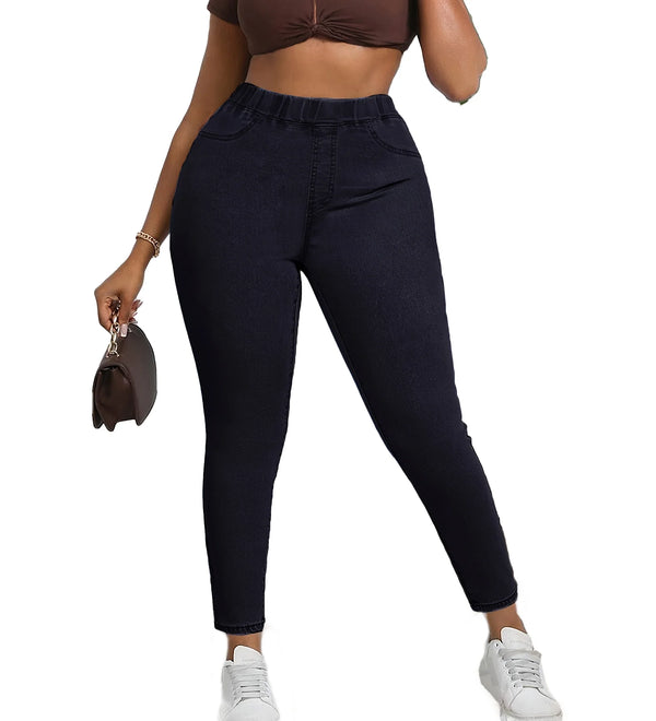 Black Skinny Jeans — Slim Fit Stretch Mid-Rise Pull-On Denim