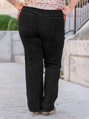 High-waisted wide leg denim pants in soft washed black
