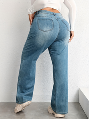 Vintage baggy flare jeans in medium stone-wash denim