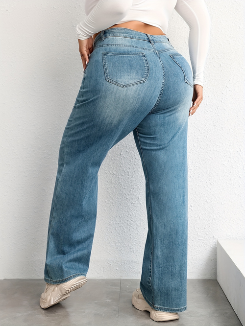 Vintage baggy flare jeans in medium stone-wash denim